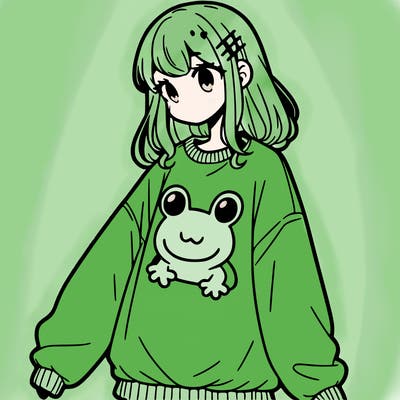 girl wearing frogging sweatshirt