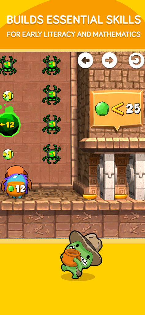 Screenshot of codeSpark gameplay featuring a math logic puzzle to build early literacy and mathematics skills.