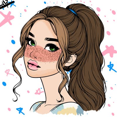 realistic girl with a ponytail on her hair and lips