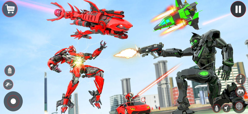 Flying Robot Transforming Game - Batalla de ciudad llena de acción entre robots voladores, vehículos transformadores y aviones