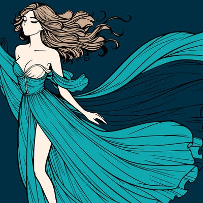 realistic woman in dress flowing the the wind