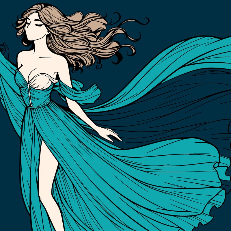 realistic woman in dress flowing the the wind