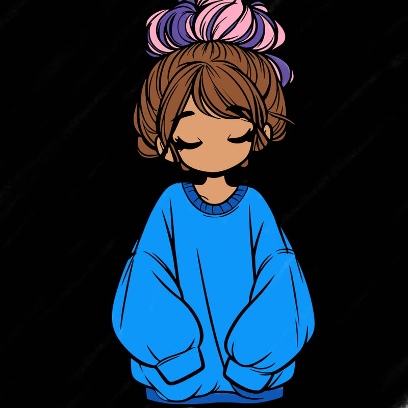 girl with baggy sweatshirt and messy bun