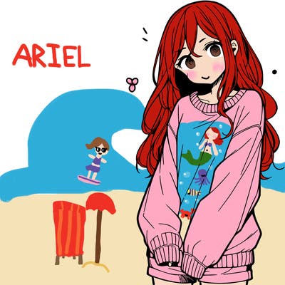manga teen girl  in a sweater and baggy pants