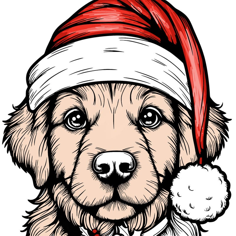 realistic dog with a christmas hat