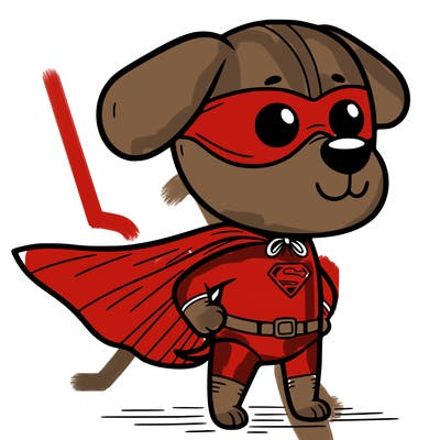 a dog dressed as a classic superhero with a cape and mask.