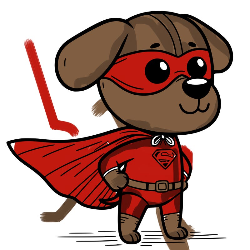 a dog dressed as a classic superhero with a cape and mask.