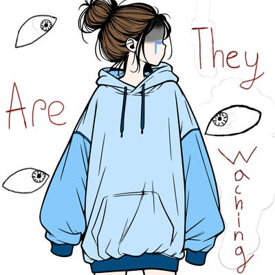 realistic girl with a oversized sweatshirt on and a bun
