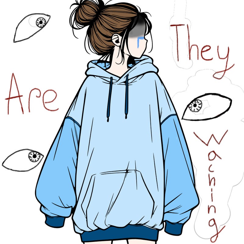 realistic girl with a oversized sweatshirt on and a bun