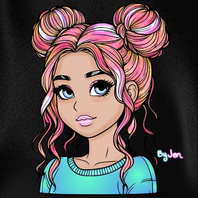 realistic girl with two buns in her hair