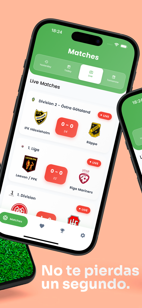 Futbol Locura - Interfaz de la aplicación Futbol Locura mostrando marcadores de fútbol en vivo y resultados de partidos