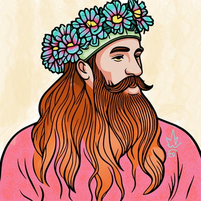 bearded man with flower crown