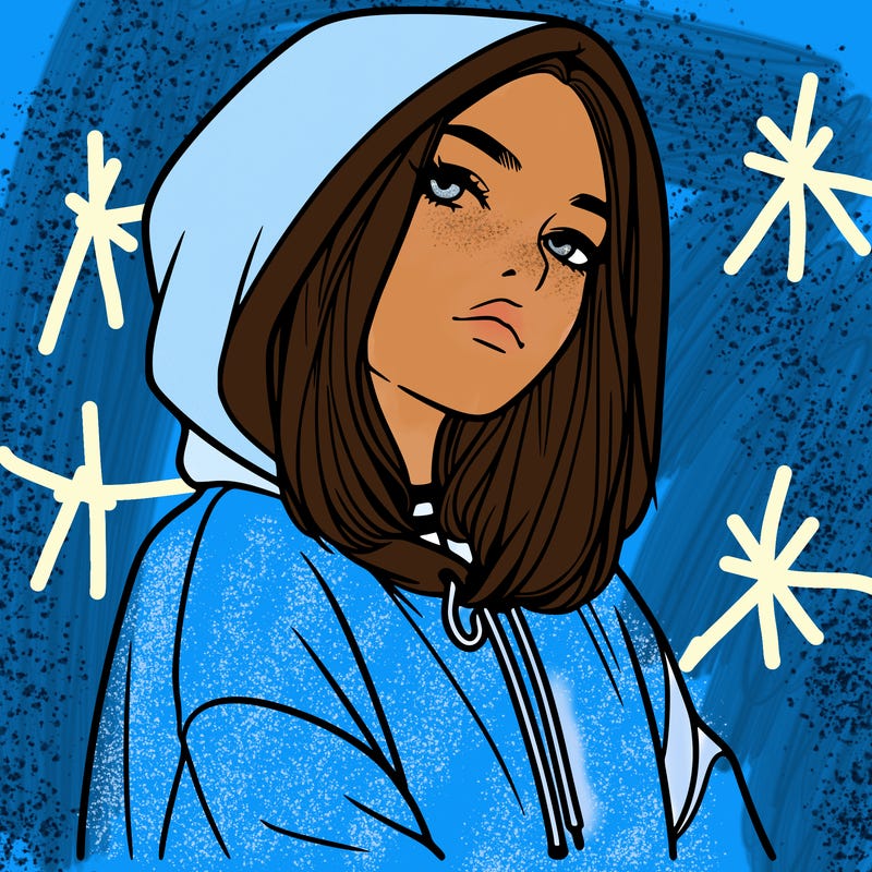 a realistic girl in a hoodie