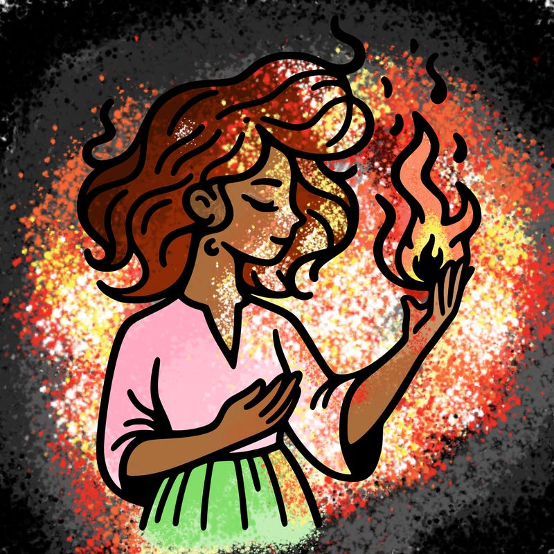 woman with fire