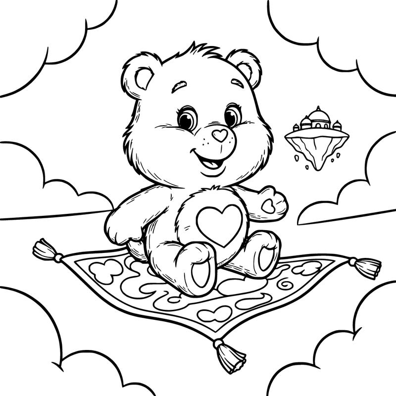 a carebear on a magic carpet
