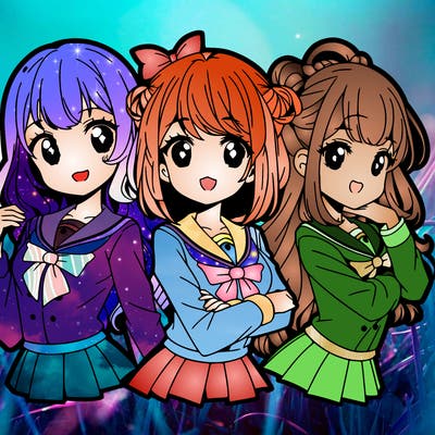 three anime girls