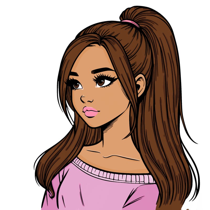 realistic girl with a high ponytail