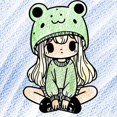 a girl wearing a frog hat and some frog socks