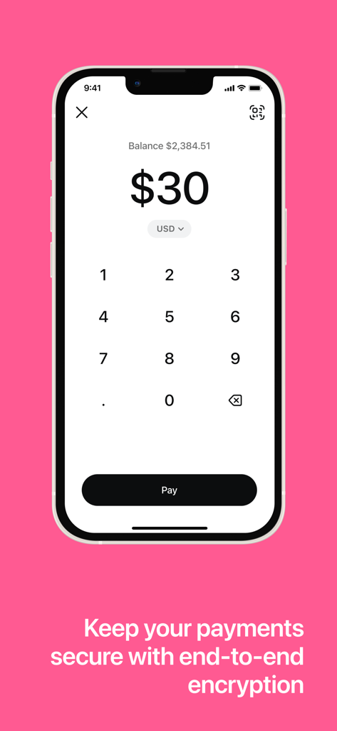 Sentz – The Global Payment App - iPhone display showing the Sentz app payment screen with a thirty dollar amount and end to end encryption text