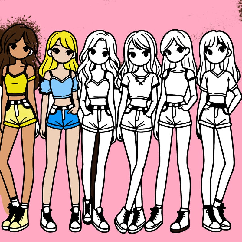 a group of girls wearing crop tops and shorts