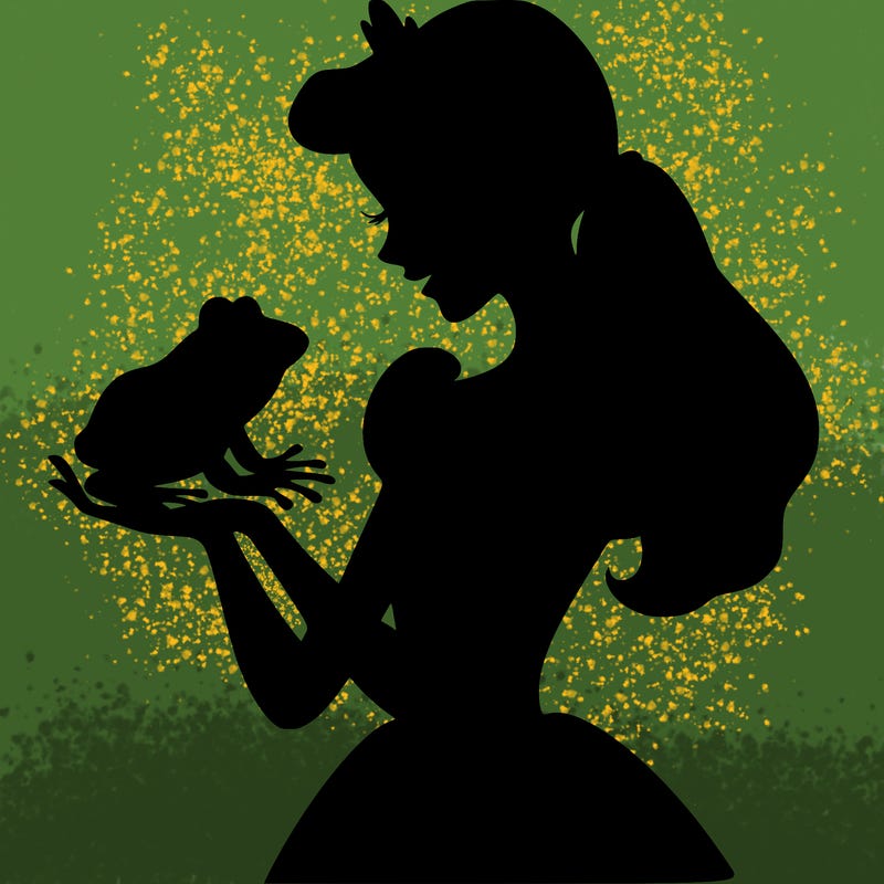 a shadow of a princess holding a frog realistic