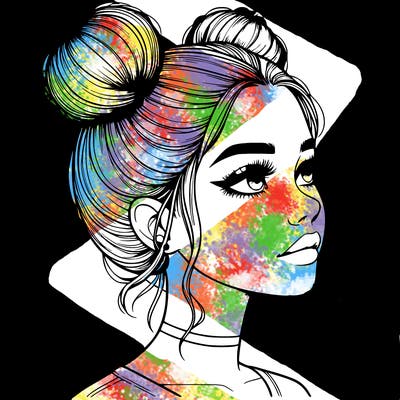 realistic girl with buns on the top of her head