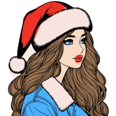realistic girl in santa hat