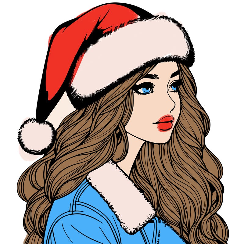 realistic girl in santa hat