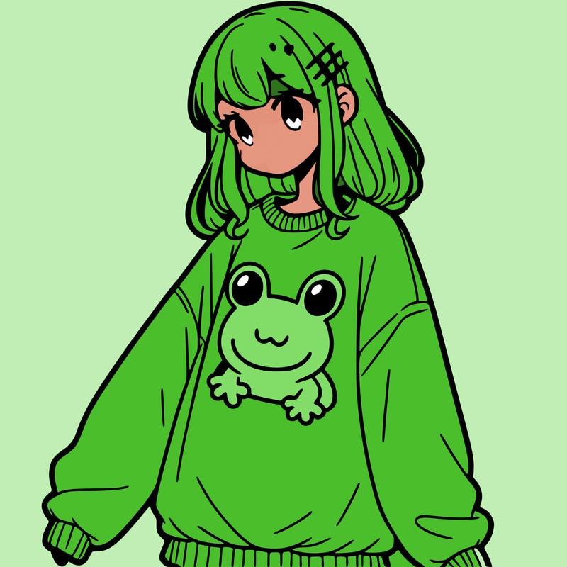 girl wearing frogging sweatshirt