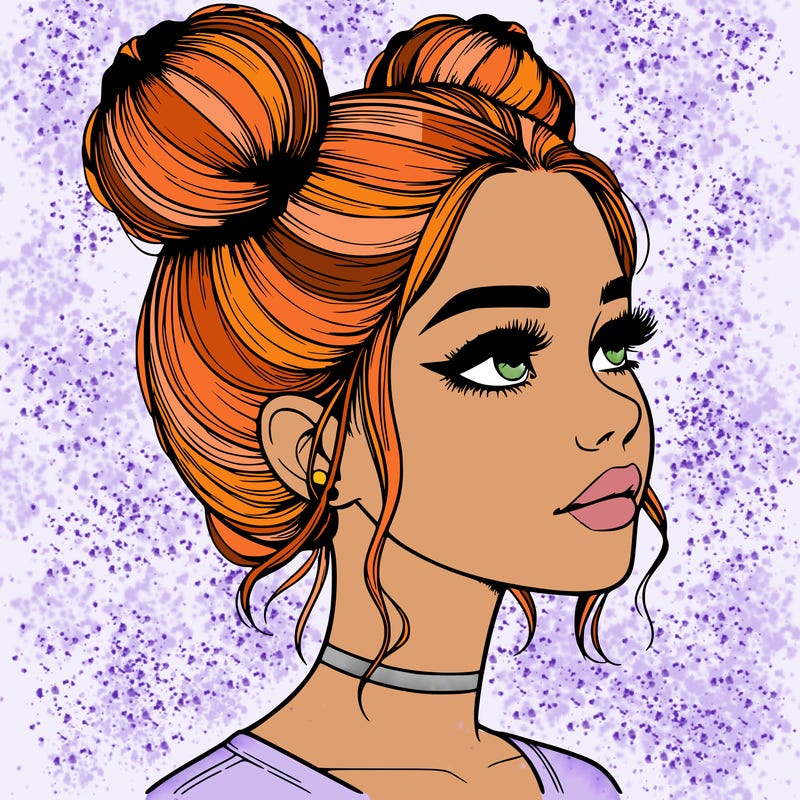 realistic girl with buns on the top of her head