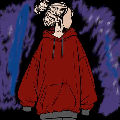 realistic girl with a oversized sweatshirt on and a bun