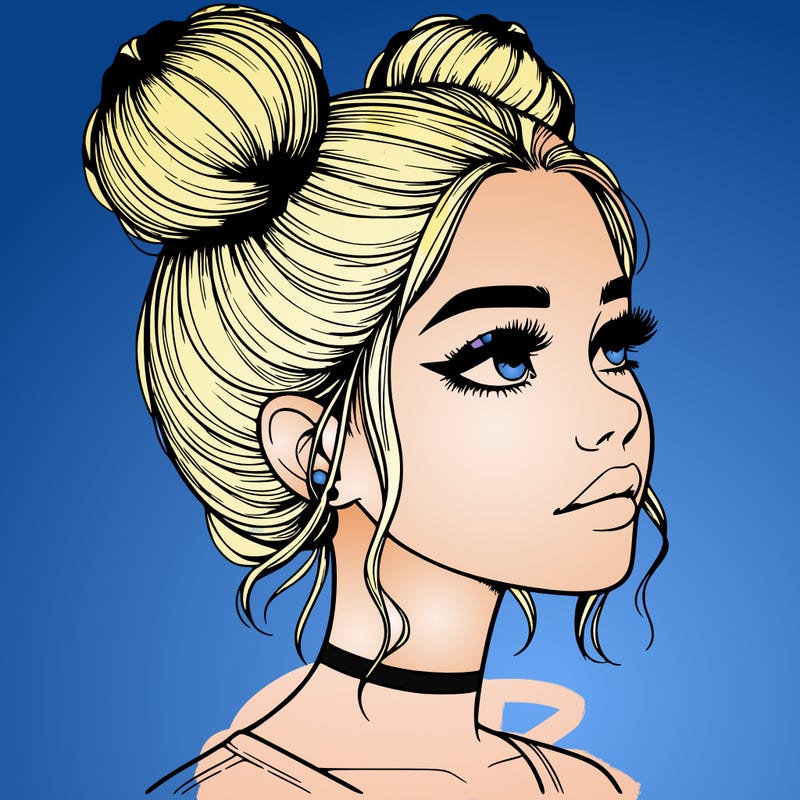 realistic girl with buns on the top of her head