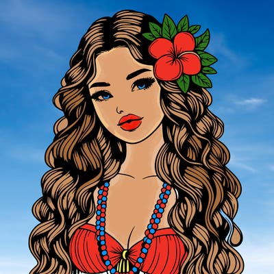 realistic beautiful hawaiian woman,long dress,haku lei, lips
