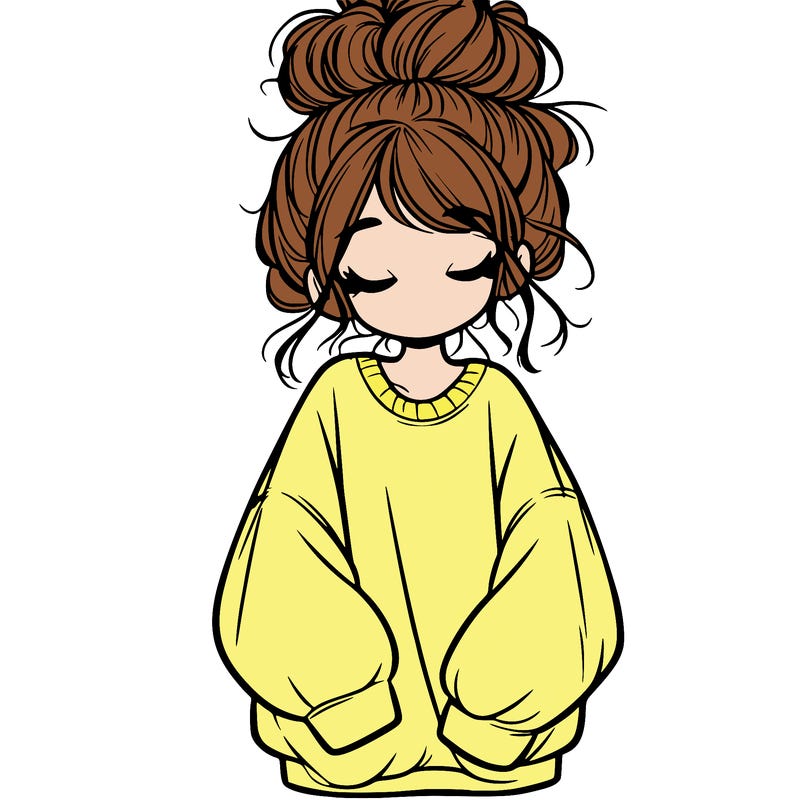 girl with baggy sweatshirt and messy bun