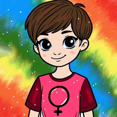 girl with pixie cut and feminist shirt