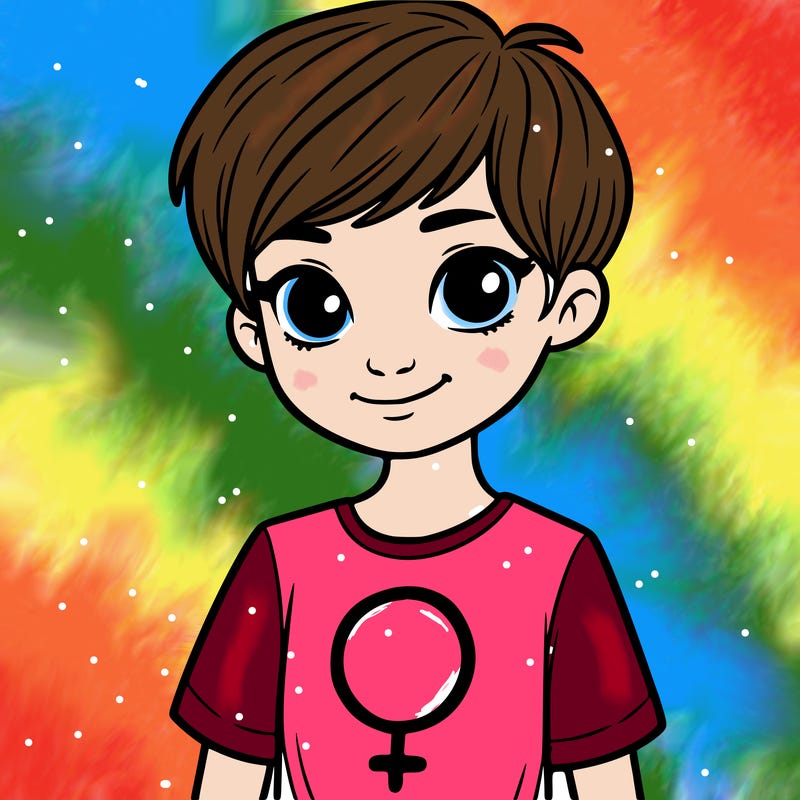 girl with pixie cut and feminist shirt