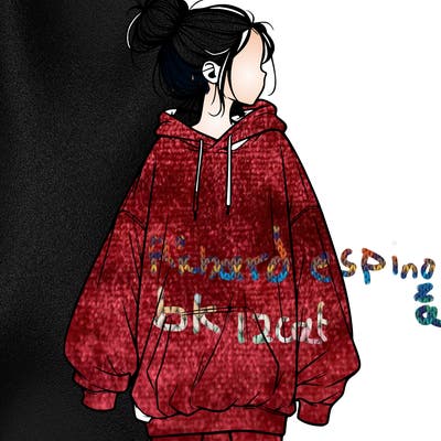 realistic girl with a oversized sweatshirt on and a bun