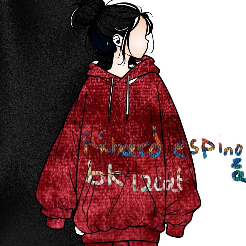 realistic girl with a oversized sweatshirt on and a bun