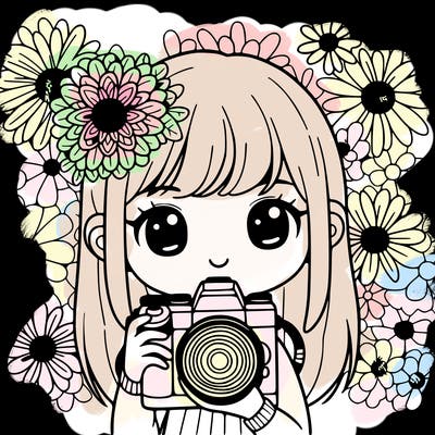 girl phertographer with flower backround