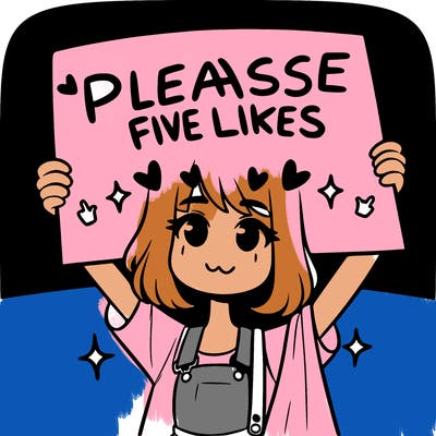 a girl holding up a sign that says please five likes