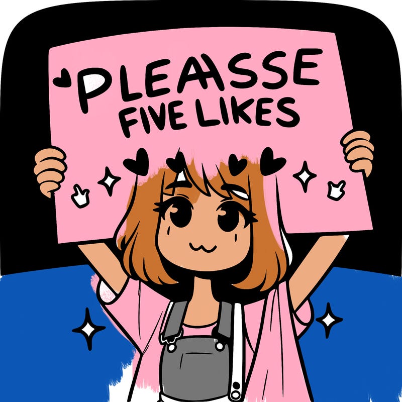 a girl holding up a sign that says please five likes