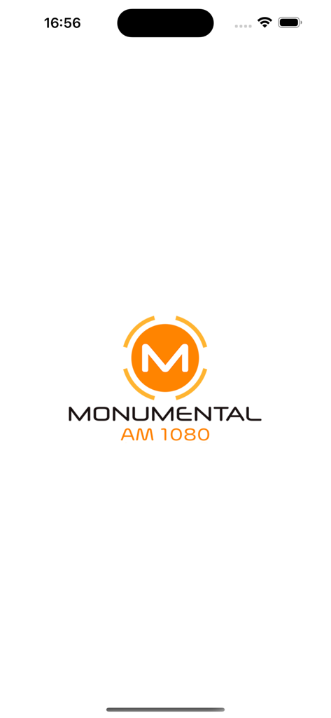 Monumental AM 1080 radio app splash screen with logo