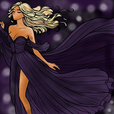 realistic woman in dress flowing the the wind