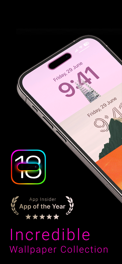 INFI: Dynamic Island Wallpaper - Un iPhone que muestra un fondo de pantalla estético rosa diseñado específicamente para complementar la función de Isla Dinámica.