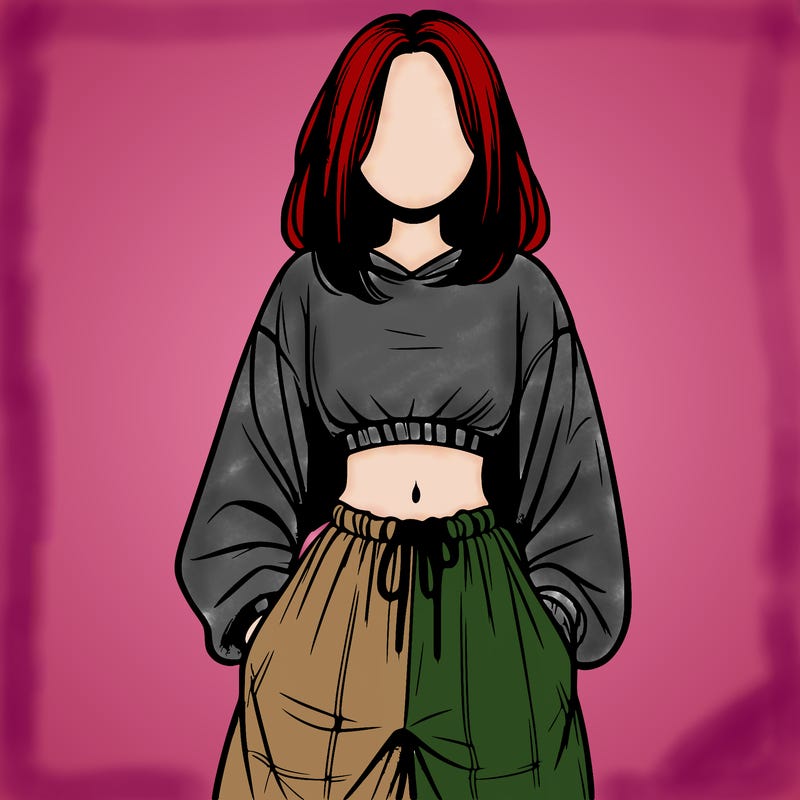 realistic girl faceless with baggy pants and a crop top