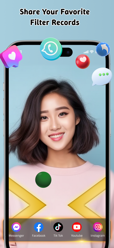 A smartphone screen showing social media sharing options for a prediction filter video featuring a smiling young woman.