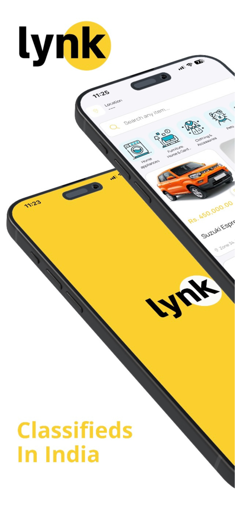 Lynk app on smartphones displaying a local marketplace for classifieds