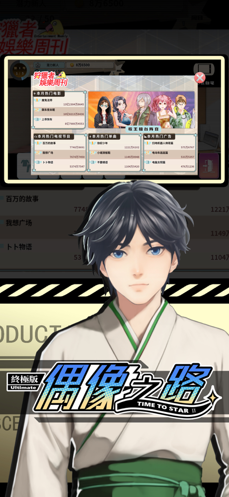 偶像之路终极版UltimateEdition - Entertainment rankings menu in the Idol Road Ultimate Edition mobile game.