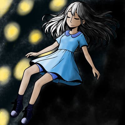 realistic girl floating