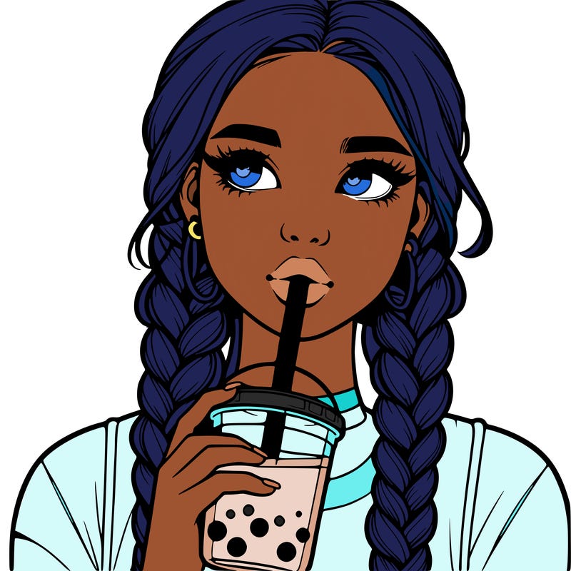 realistic girl with braided hair drinking boba